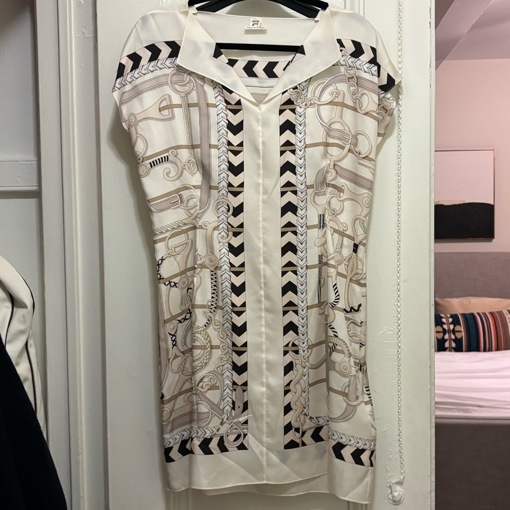 NWT Hermès 100% Silk Darted Panoplie Equestre Tunic Dress